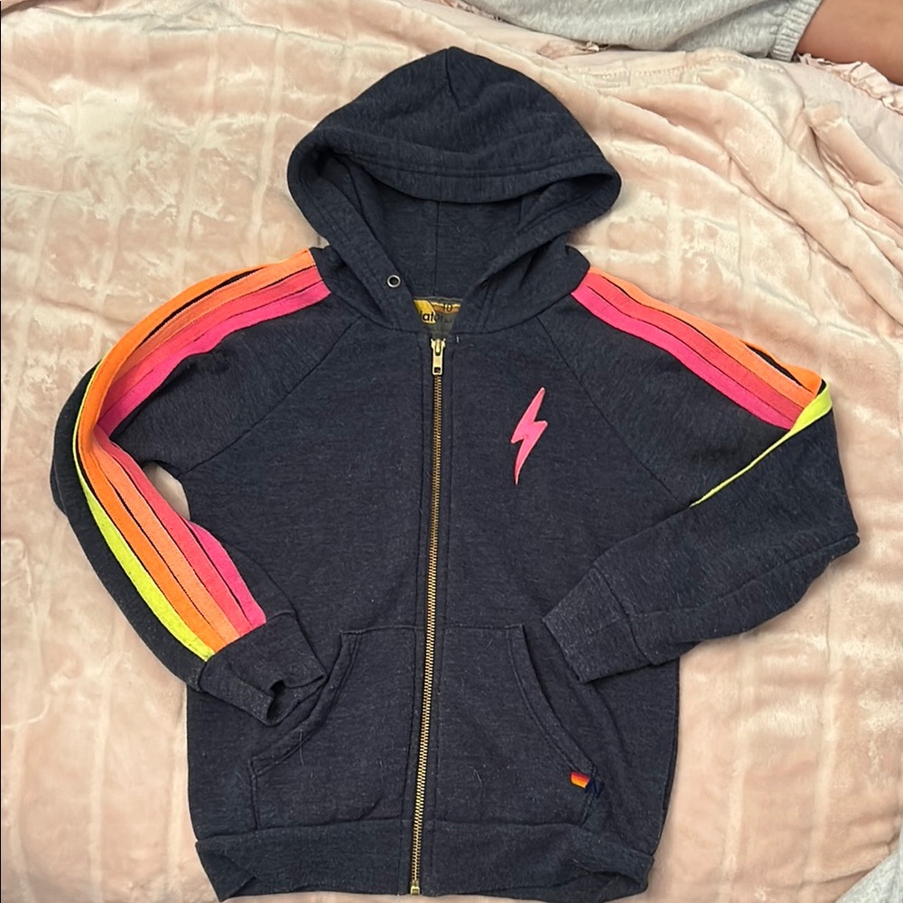 Aviator Nation Black and Pink Lightning Bolt Hoodie